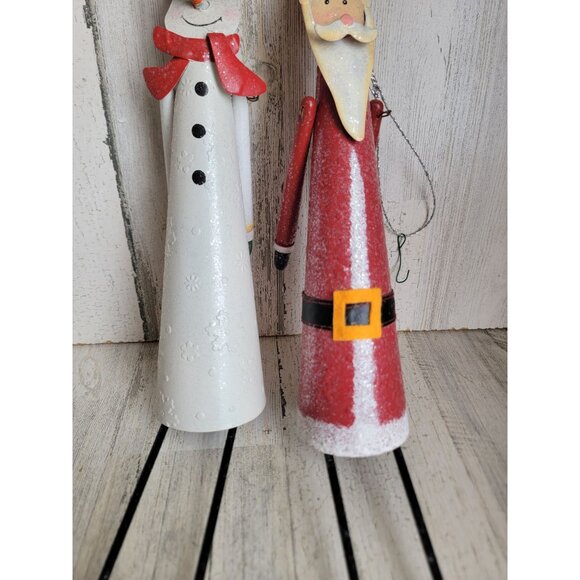 Metal long snowman Santa glitter ornament Xmas bell set unique - Picture 3 of 8